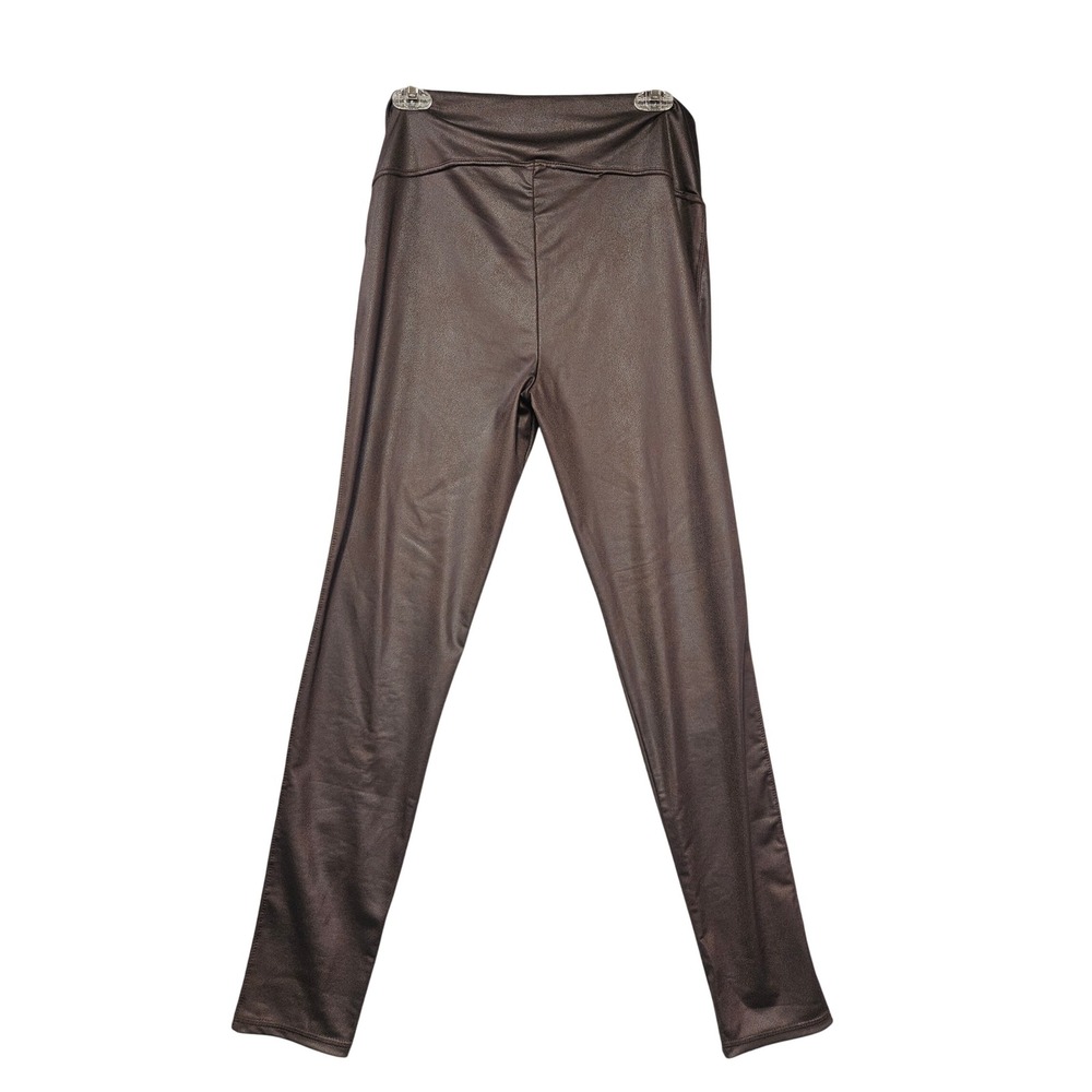 Seven7 Women Espresso Brown Faux Leather High Rise Leggings Large 7MI023CO